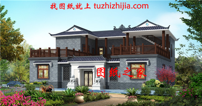 2019新款二层四合院别墅设计图,带露台设计