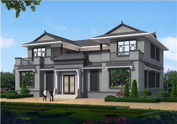 农村两层新中式仿古四合院别墅户型图,小型占地不到200平