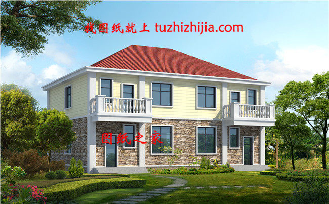 乡村二层小面积双拼房屋住宅设计图,造价低,面积小