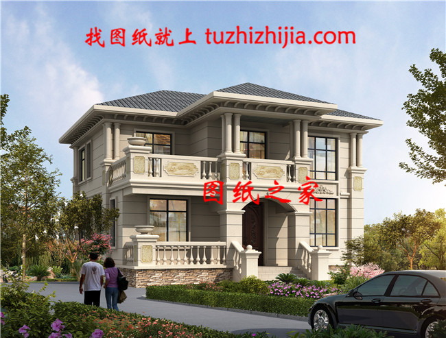 欧式二层别墅效果图,带全套Cad别墅设计图纸