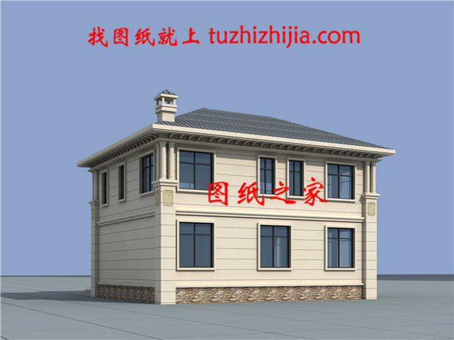 欧式二层别墅效果图,带全套Cad别墅设计图纸