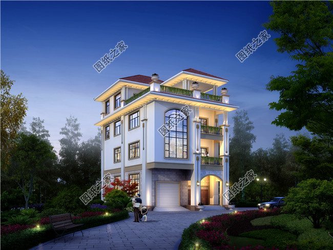 漂亮的四层别墅设计图纸和效果图,带车库,可临街商铺