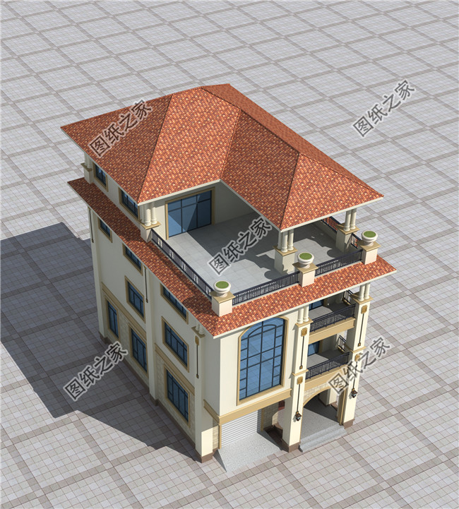 漂亮的四层别墅设计图纸和效果图,带车库,可临街商铺