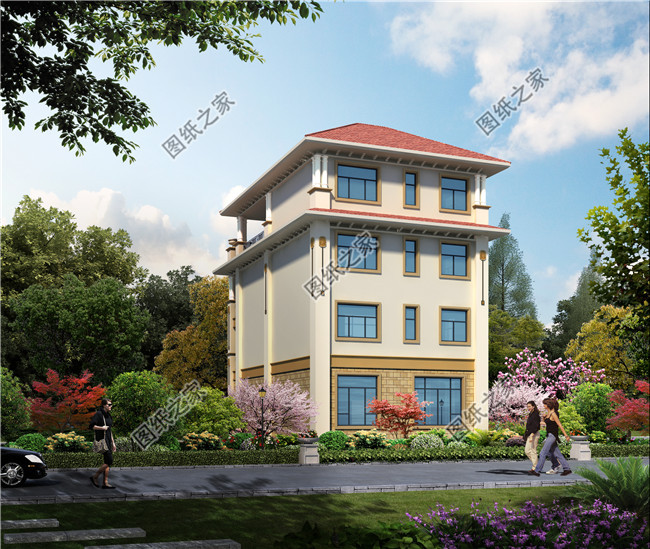 漂亮的四层别墅设计图纸和效果图,带车库,可临街商铺