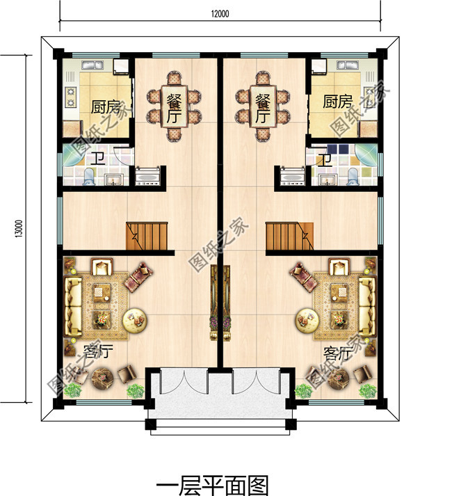 三层双拼别墅效果图及户型图,占地150平米