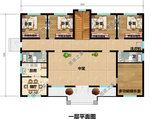 堂屋共用的三层双拼别墅设计图,总占地面积245平米