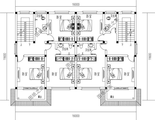兄弟双拼三层小别墅设计图纸,占地160平方米左右
