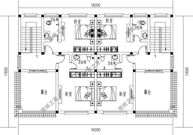 兄弟双拼三层小别墅设计图纸,占地160平方米左右