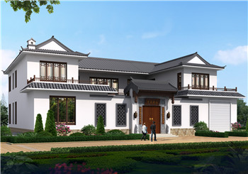 新款的农村自建房子中式二层四合院别墅设计图,占地300平左右