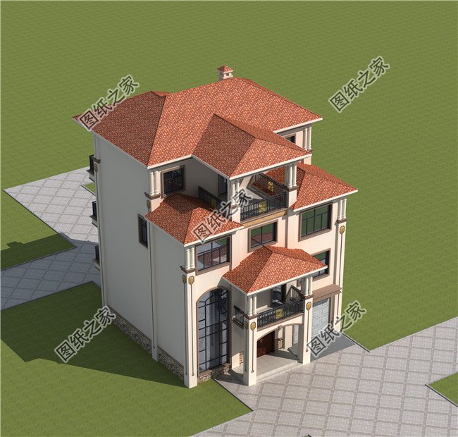 简欧式四层农村自建房别墅设计图效果图,户型方正大气