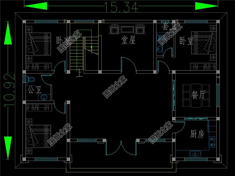 15×11米左右新中式两层别墅图,古风古味,带庭院子户型