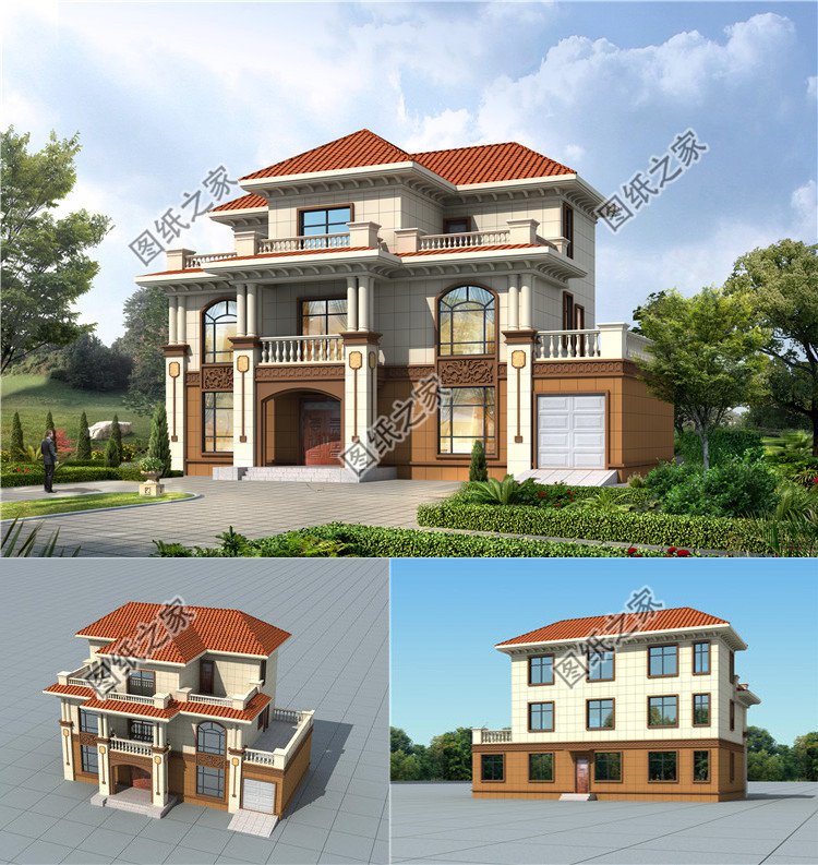 带车库的三层房屋方案设计图,带堂屋全套图纸_三层图