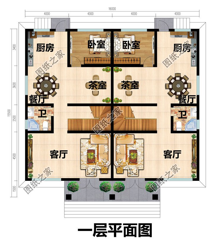 二层双拼别墅设计一层平面图