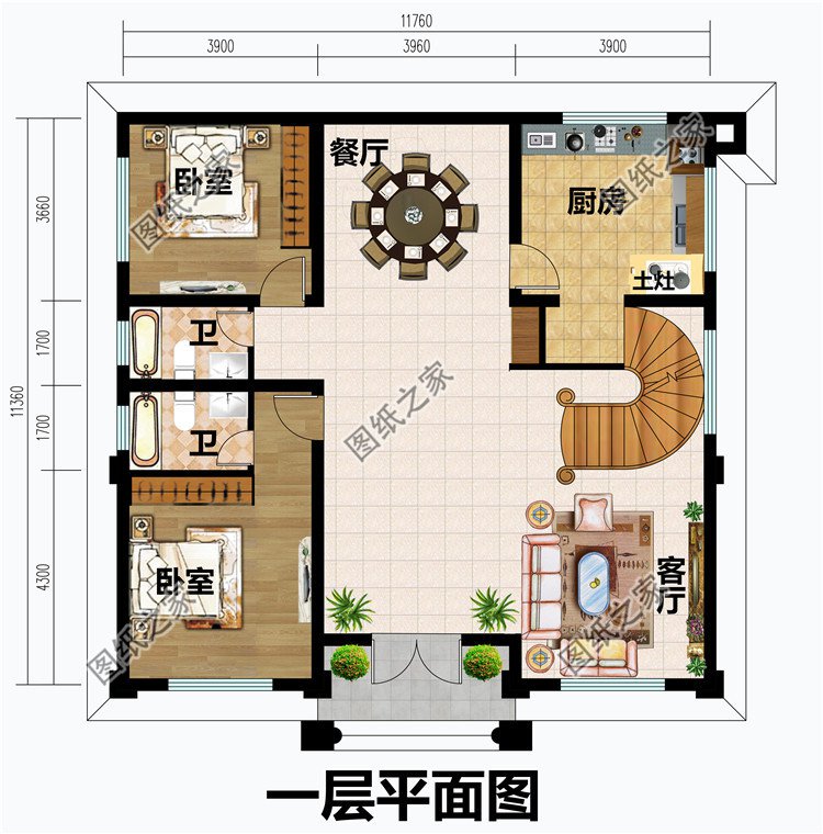 农村四层霸气别墅设计图一层