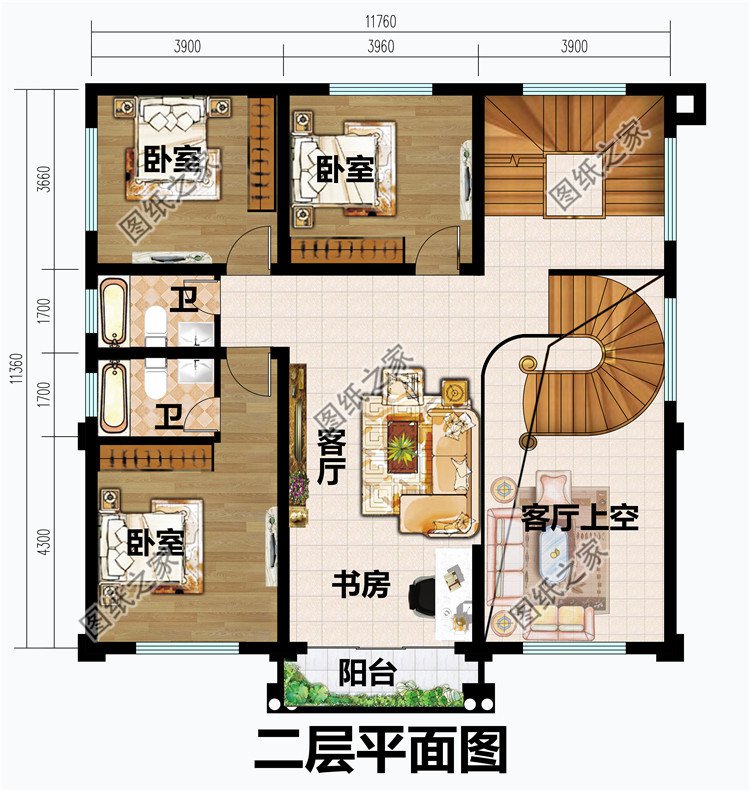 农村四层霸气别墅设计图二层