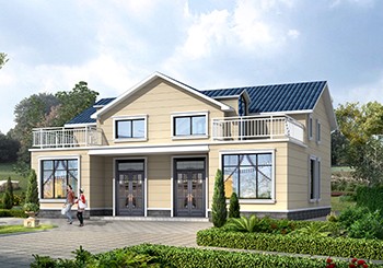 二层双拼别墅外观效果图及施工图,带露台,14乘12米