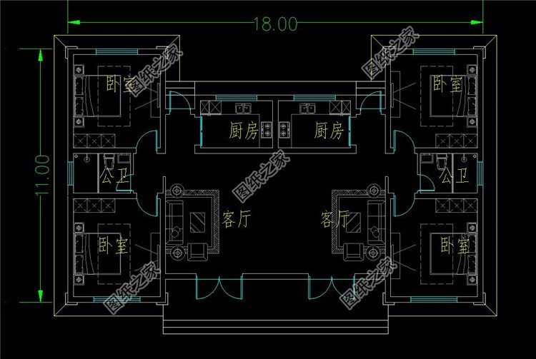 18x11米小占地双拼别墅一层