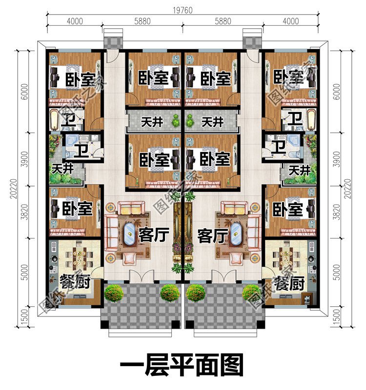 农村一层双拼别墅设计方案