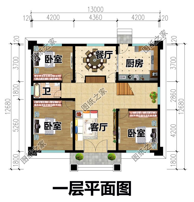 13×12米二层别墅设计图一层