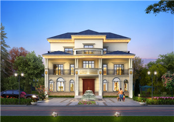 独栋别墅设计户型图带外观效果图,双向楼梯设计