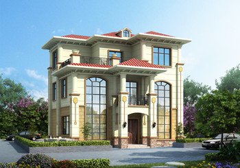 100平内的三层豪华欧式别墅房屋设计图纸 ,简欧风格