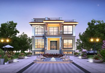 两层平屋顶带地下室别墅设计方案(全套自建房施工图+效果图)