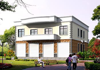 平屋顶二层自建房带商铺别墅设计图纸及外观图