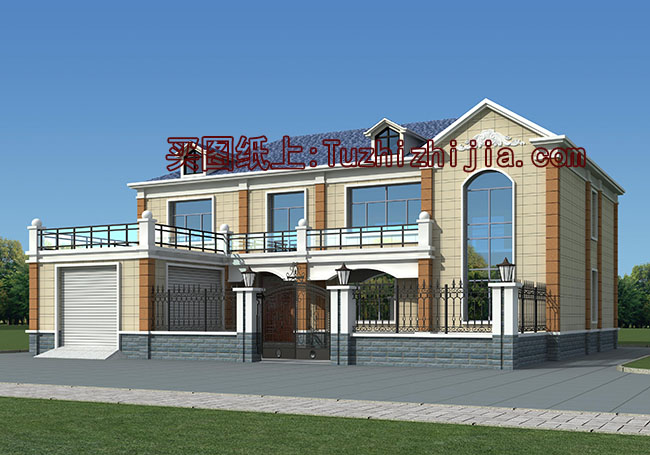 带院子的四间二层别墅房屋设计图,带独立车库