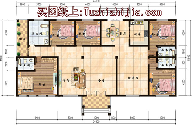 五间一层平房别墅设计图外观现代时尚