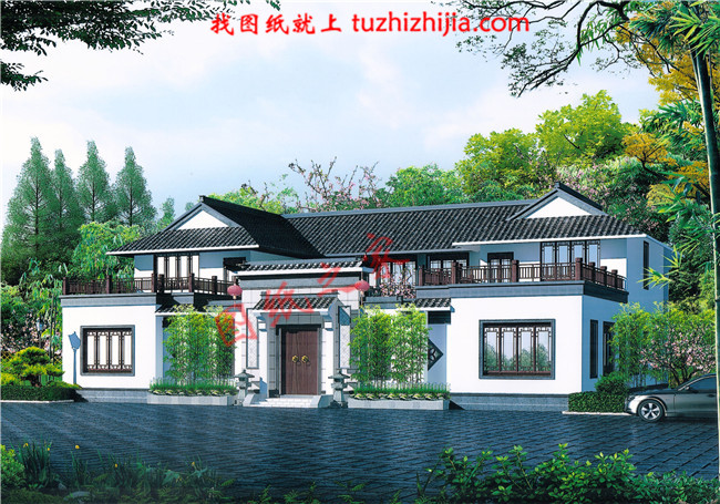 二层三合院房屋设计图,整洁大方,房间乃至整个外观规则有序,低层高阔度能够囊括生活中的各种需要