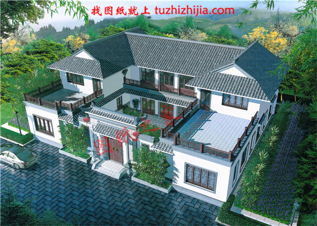 二层三合院房屋设计图,整洁大方,房间乃至整个外观规则有序,低层高阔度能够囊括生活中的各种需要