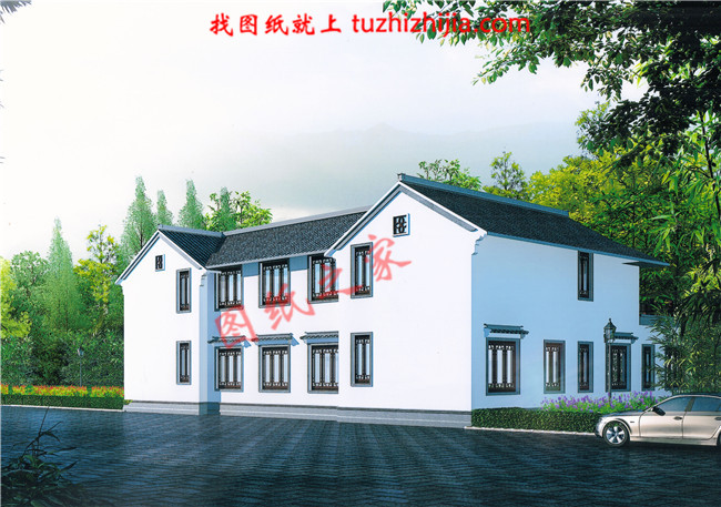 二层三合院房屋设计图,整洁大方,房间乃至整个外观规则有序,低层高阔度能够囊括生活中的各种需要