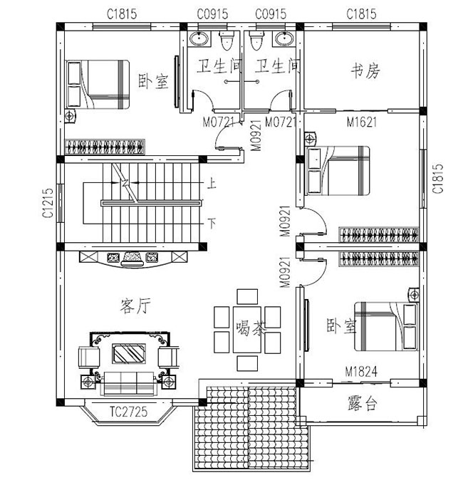 农村自建三间三层楼房设计图,带露台,经典实用_三层别墅设计图_图纸之