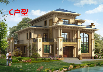 豪华农村带露台三层楼房别墅设计图纸,占地200平方米左右