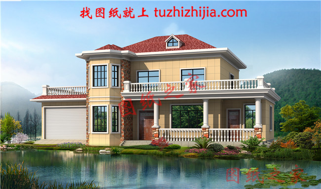 农村4间2层楼房设计图,带车库,外观时尚,带屋顶花园