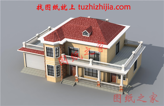 农村4间2层楼房设计图,带车库,外观时尚,带屋顶花园
