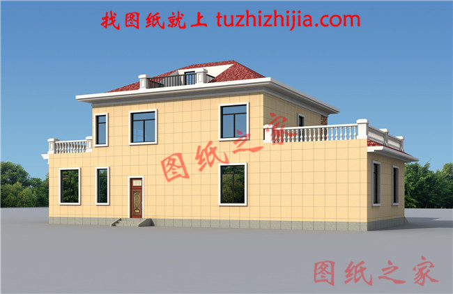 农村4间2层楼房设计图,带车库,外观时尚,带屋顶花园