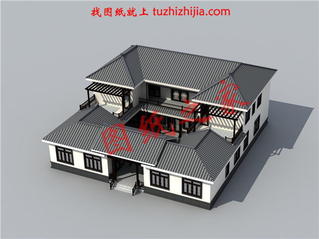 二层小型简单四合院设计图,户型方正,左右对称,传统文化的传承