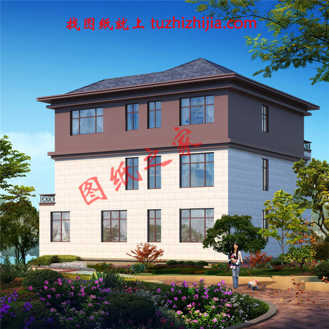 新中式带露台30万左右农村三层别墅,客厅中空