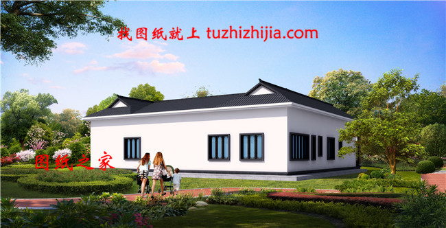 2019中式农村一层三合院效果图及施工图,带堂屋,比别墅舒服