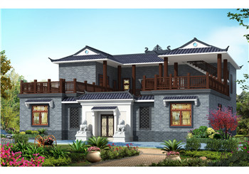 新款中式二层四合院住宅设计图,农村自建带露台设计