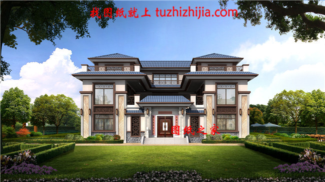 新农村中式三层四合院别墅设计户型图,带电梯设计