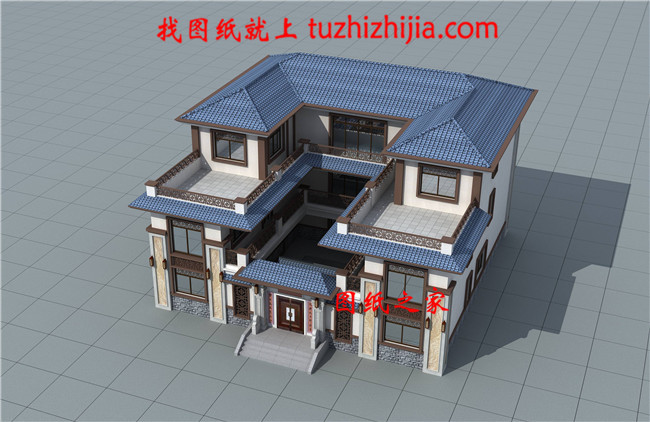 新农村中式三层四合院别墅设计户型图,带电梯设计