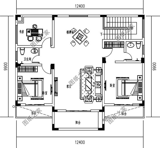 125平方米新农村二层房屋施工设计cad图纸加效果图_二层别墅设计图