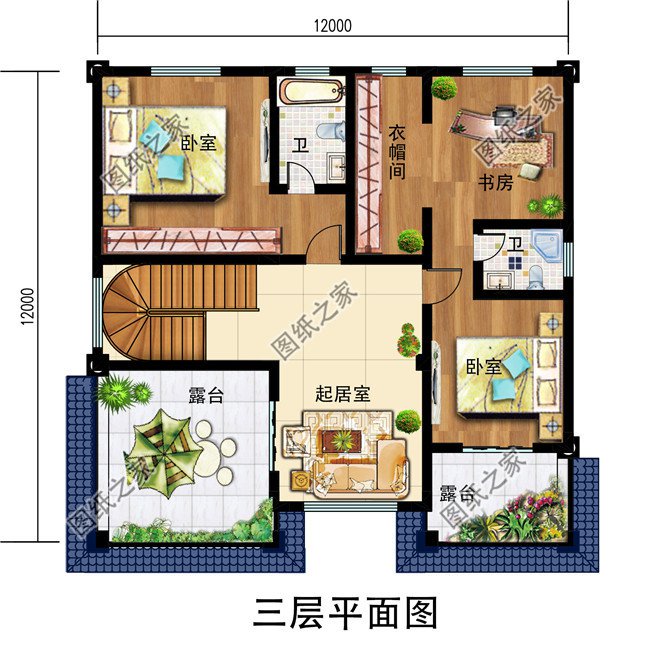 新农村三层豪华欧式别墅复式高端自建房设计图纸及效果图