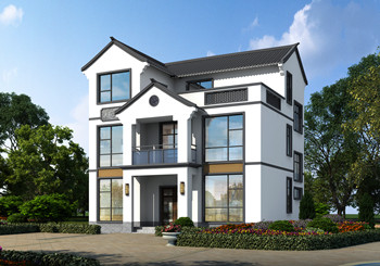 偏徽派风格民居三层农村住宅设计图,白墙黛瓦的古雅简洁