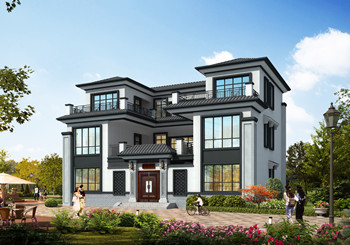 高端三层新中式农村别墅设计图,仿合院布局,外观霸气