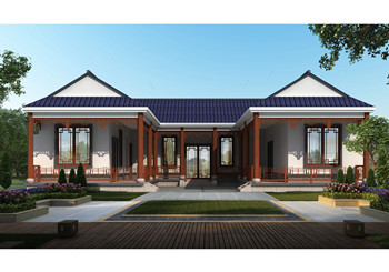 农村中式一层三合院自建房户型方案图,带庭院设计