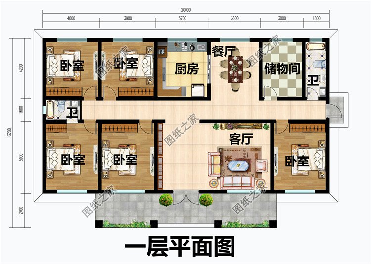 一层5间欧式平房小洋楼建筑设计图纸大户型一层别墅户型