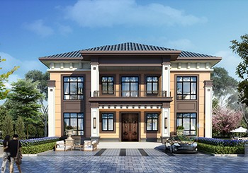 中式二层对称别墅设计图,带地下室设计,整体造价经济